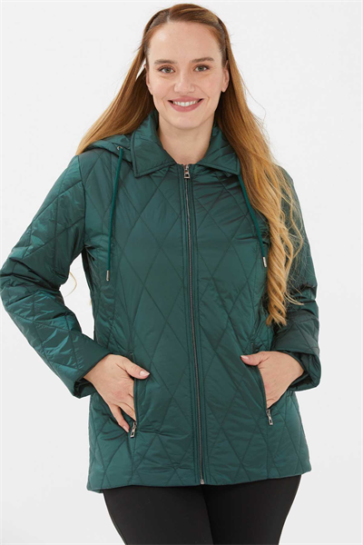 Kapüşonlu Fermuarlı Kapitone Mont  /  YEŞİL