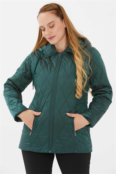 Kapüşonlu Fermuarlı Kapitone Mont  /  YEŞİL