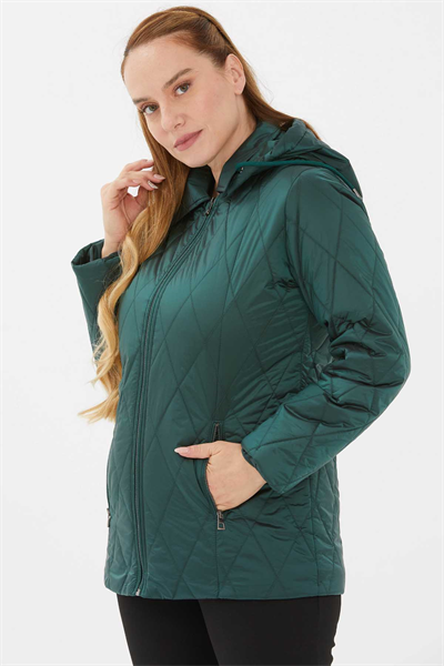 Kapüşonlu Fermuarlı Kapitone Mont  /  YEŞİL