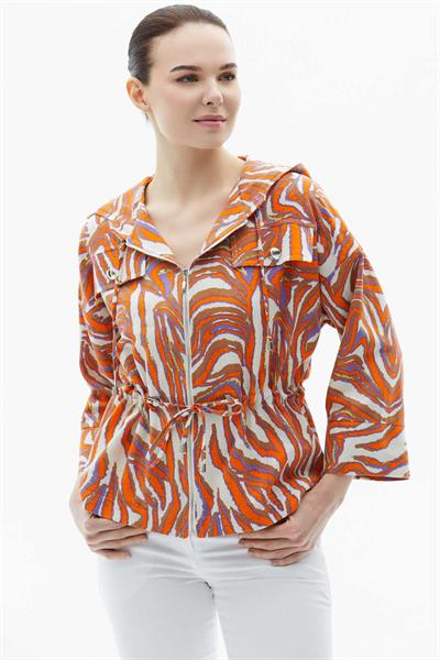 Kapüşonlu Kapak Cep Emprime Ceket  /  ORANJ