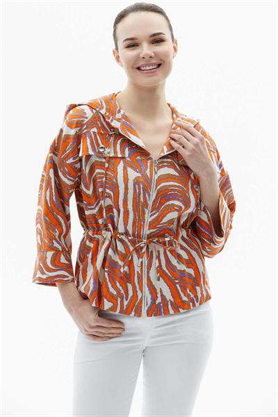 Kapüşonlu Kapak Cep Emprime Ceket  /  ORANJ