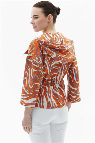 Kapüşonlu Kapak Cep Emprime Ceket  /  ORANJ