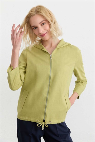 Kapüşonlu Önü Fermuarlı Ceket  /  YEŞİL
