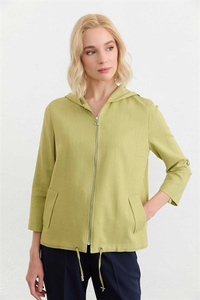 Kapüşonlu Önü Fermuarlı Ceket  /  YEŞİL