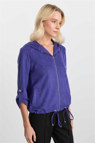 Kapüşonlu Önü Fermuarlı Fitilli Bluz  /  MAVİ