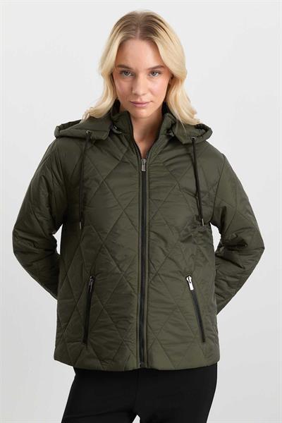 Kapüşonlu Önü Fermuarlı Kısa Mont  /  HAKİ