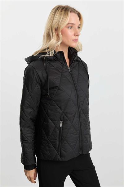 Kapüşonlu Önü Fermuarlı Kısa Mont  /  SİYAH