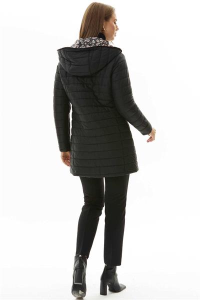 Kapüşonlu Şal Desen Astarlı Kapitone Mont  /  SİYAH