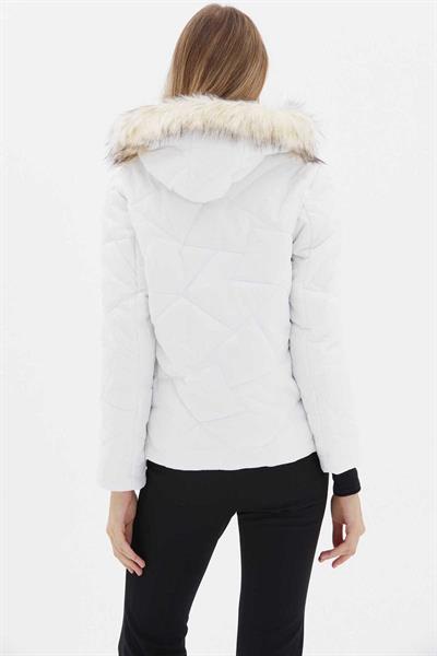 Kapüşonu Kürklü Kırışık Desenli Mont  /  EKRU