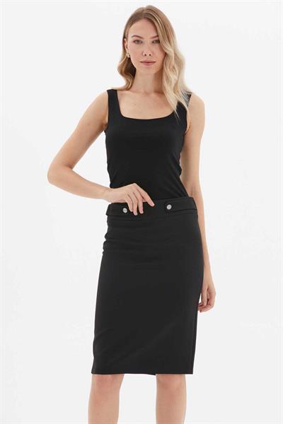 Kemeri Bantlı Düz Dar Etek  /  SİYAH