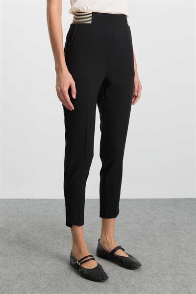 Kemeri Çizgili Lastikli Dar Paça Pantolon  /  SİYAH