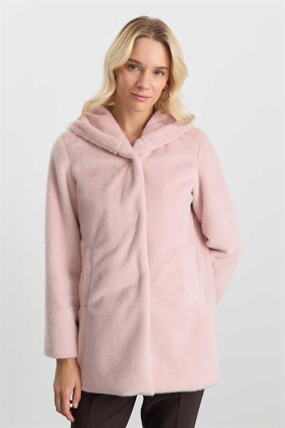 Kendinden Kapüşonlu Çıtçıtlı Kürk Kaban  /  PUDRA