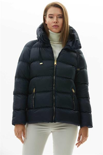 Kendinden Kapüşonlu Grogrenli Kısa Mont  /  LACİVERT