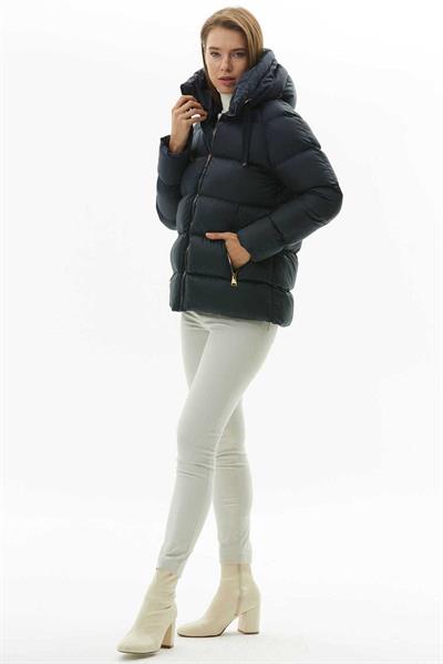 Kendinden Kapüşonlu Grogrenli Kısa Mont  /  LACİVERT