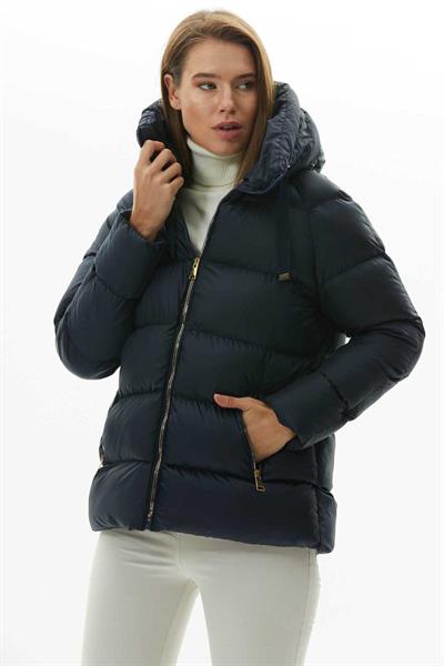 Kendinden Kapüşonlu Grogrenli Kısa Mont  /  LACİVERT