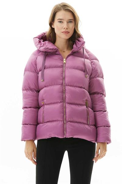 Kendinden Kapüşonlu Grogrenli Kısa Mont  /  MOR