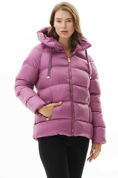Kendinden Kapüşonlu Grogrenli Kısa Mont  /  MOR