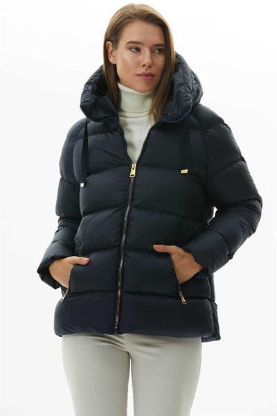 Kendinden Kapüşonlu Grogrenli Kısa Mont  /  LACİVERT