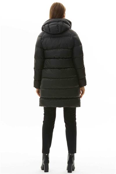 Kendinden Kapüşonlu Grogrenli Uzun Mont  /  SİYAH