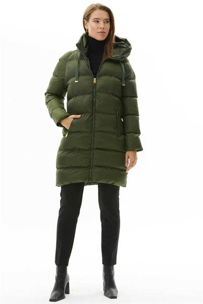 Kendinden Kapüşonlu Grogrenli Uzun Mont  /  HAKİ