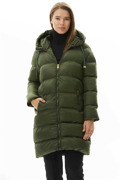 Kendinden Kapüşonlu Grogrenli Uzun Mont  /  HAKİ