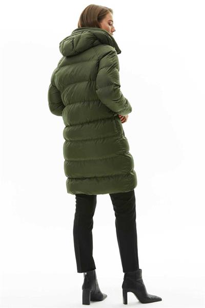 Kendinden Kapüşonlu Grogrenli Uzun Mont  /  HAKİ