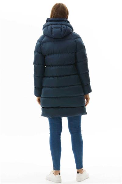 Kendinden Kapüşonlu Grogrenli Uzun Mont  /  LACİVERT