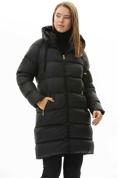 Kendinden Kapüşonlu Grogrenli Uzun Mont  /  SİYAH