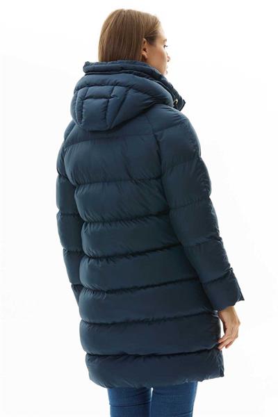 Kendinden Kapüşonlu Grogrenli Uzun Mont  /  LACİVERT