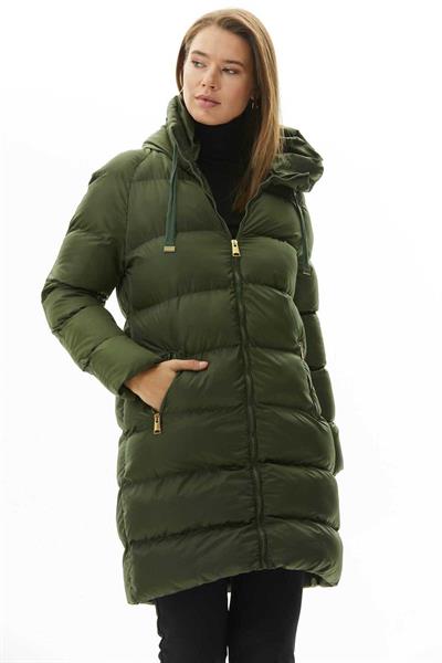 Kendinden Kapüşonlu Grogrenli Uzun Mont  /  HAKİ