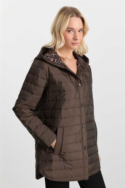 Kendinden Kapüşonlu İçi Leopar Kapitone Mont  /  KAHVE