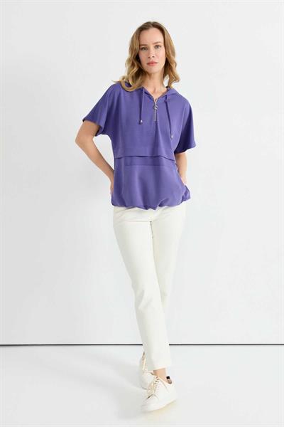 Kendinden Kapüşonlu Kanguru Cep Bluz  /  MOR