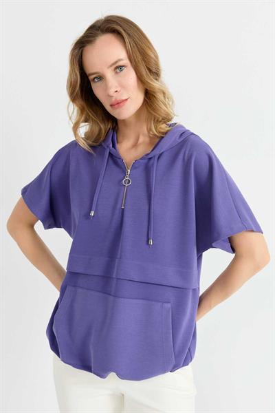 Kendinden Kapüşonlu Kanguru Cep Bluz  /  MOR