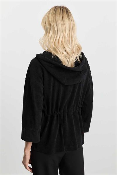 Kendinden Kapüşonlu Kapak Cep Kadife Ceket  /  SİYAH