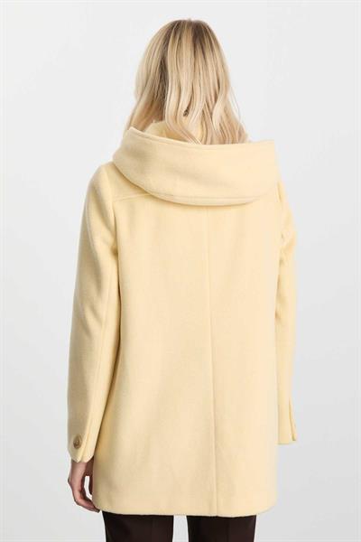 Kendinden Kapüşonlu Kruvaze Dıştan Cep Kaban  /  SARI