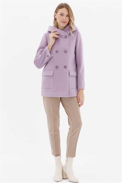 Kendinden Kapüşonlu Kruvaze Dıştan Cep Kaban  /  LİLA