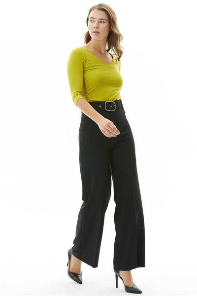 Kendinden Kemerli Bol Paça Pantolon  /  SİYAH