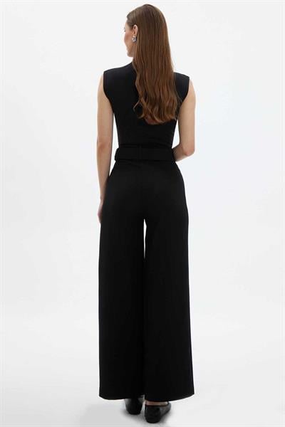Kendinden Kemerli Bol Paça Pantolon  /  SİYAH