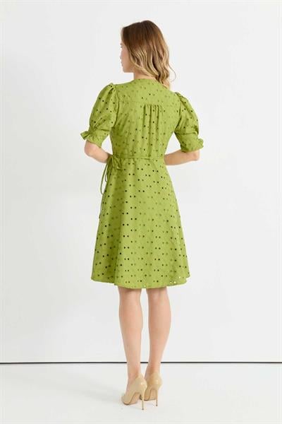 Kolu Lastikli Anvelop Brode Elbise  /  YEŞİL