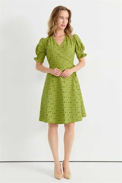 Kolu Lastikli Anvelop Brode Elbise  /  YEŞİL