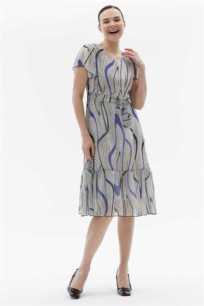 Kolu ve Etek Ucu Volanlı Piton Desen Elbise  /  MOR