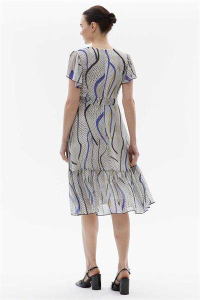 Kolu ve Etek Ucu Volanlı Piton Desen Elbise  /  MOR