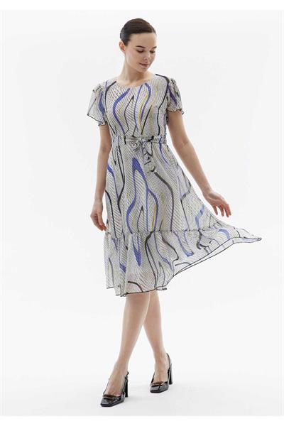 Kolu ve Etek Ucu Volanlı Piton Desen Elbise  /  MOR