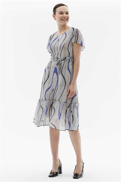 Kolu ve Etek Ucu Volanlı Piton Desen Elbise  /  MOR