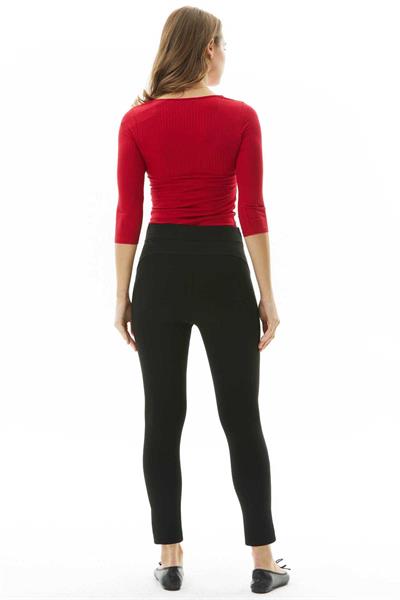 Korsajı Deri Plili Dar Paça Pantolon  /  SİYAH