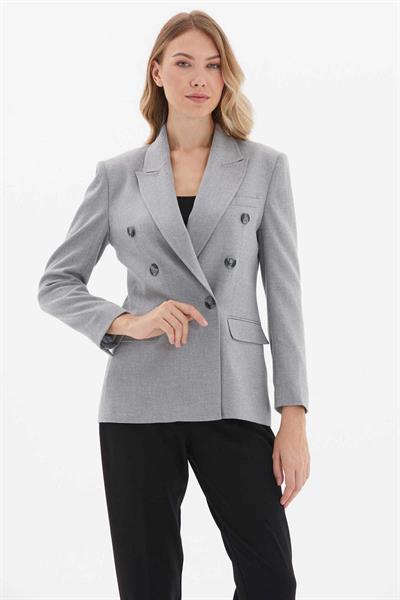 Kruvaze Erkek Yaka Flanel Ceket  /  GRİ