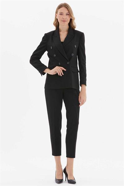 Kruvaze Erkek Yaka Flanel Ceket  /  SİYAH