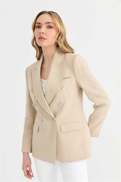 Kruvaze Fermuar Aksesuarlı Ceket  /  BEJ