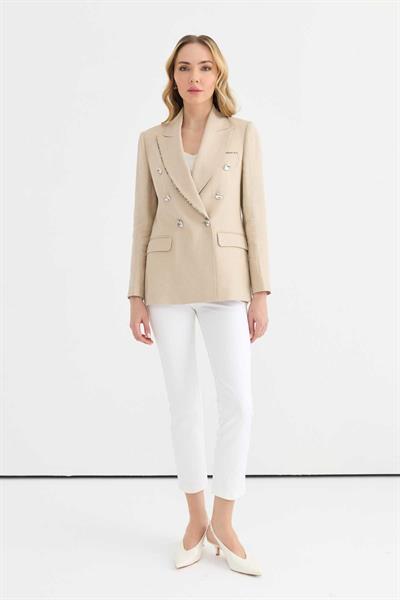 Kruvaze Fermuar Aksesuarlı Ceket  /  BEJ