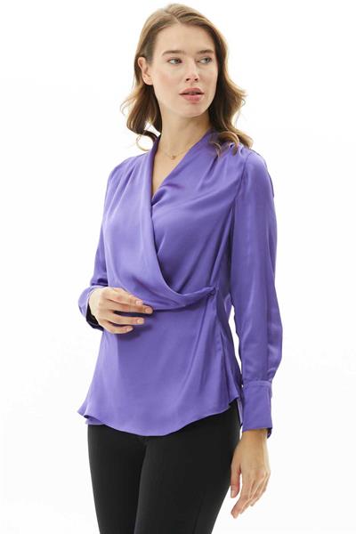 Kruvaze Kapama Saten Bluz  /  MOR
